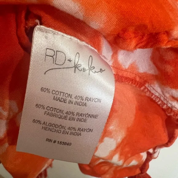 RD & Koko by Anthropology Geometric Tie-Dye Blouse Orange SzM Y2K BohoChic - Picture 5 of 8
